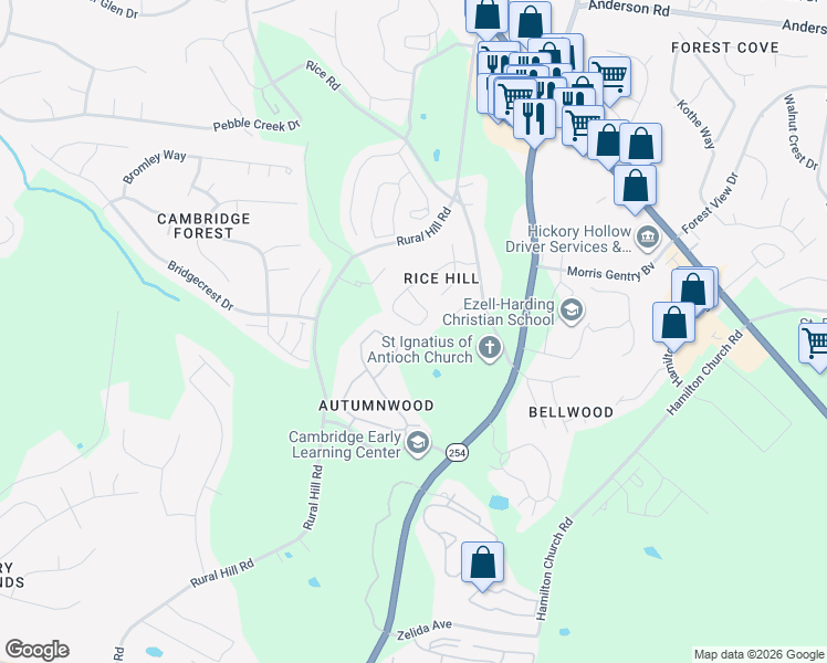 map of restaurants, bars, coffee shops, grocery stores, and more near 1444 Rice Hill Circle in Nashville