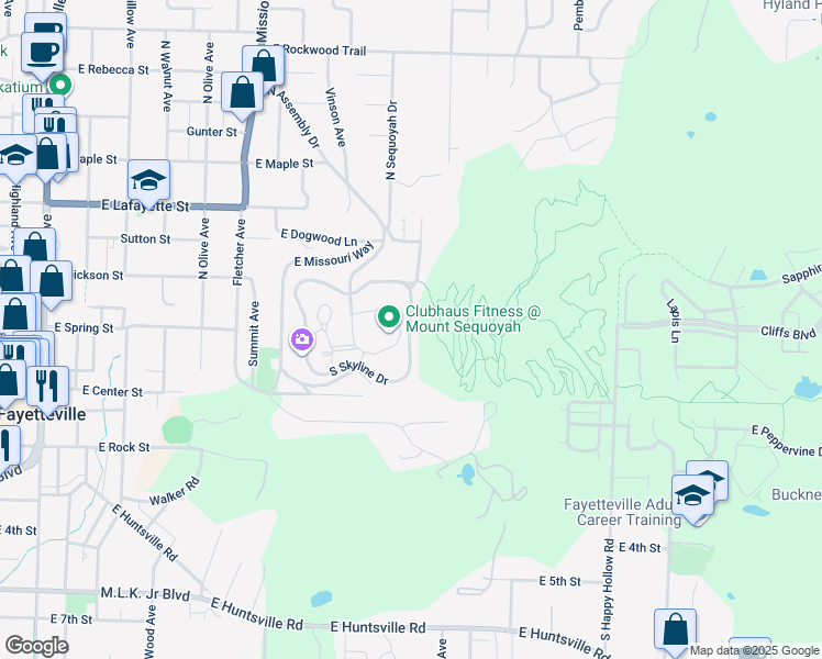 map of restaurants, bars, coffee shops, grocery stores, and more near 810 East Skyline Drive in Fayetteville