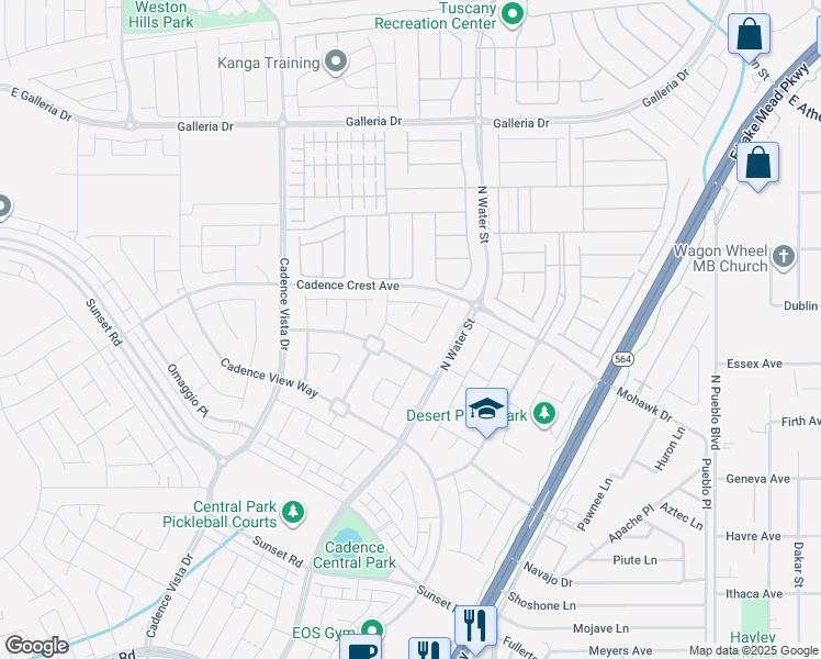 map of restaurants, bars, coffee shops, grocery stores, and more near 330 Meadow Brush Place in Henderson