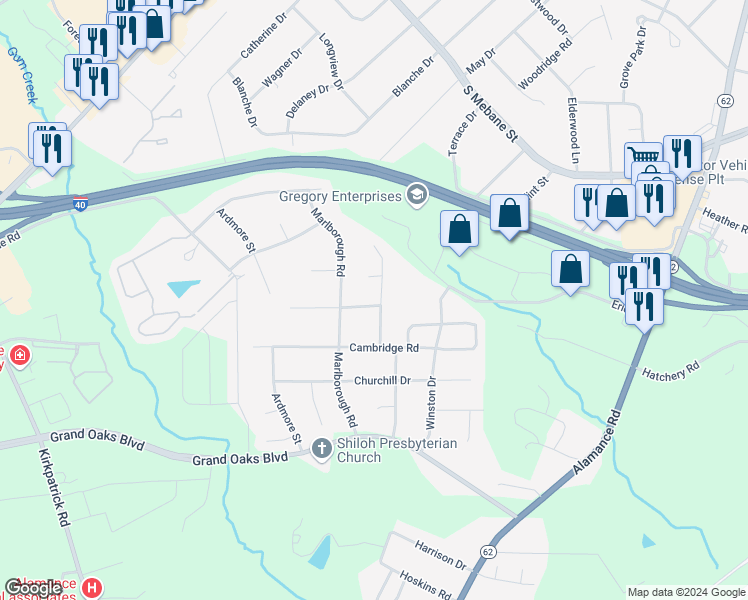 map of restaurants, bars, coffee shops, grocery stores, and more near 2507 Clarendon Road in Burlington