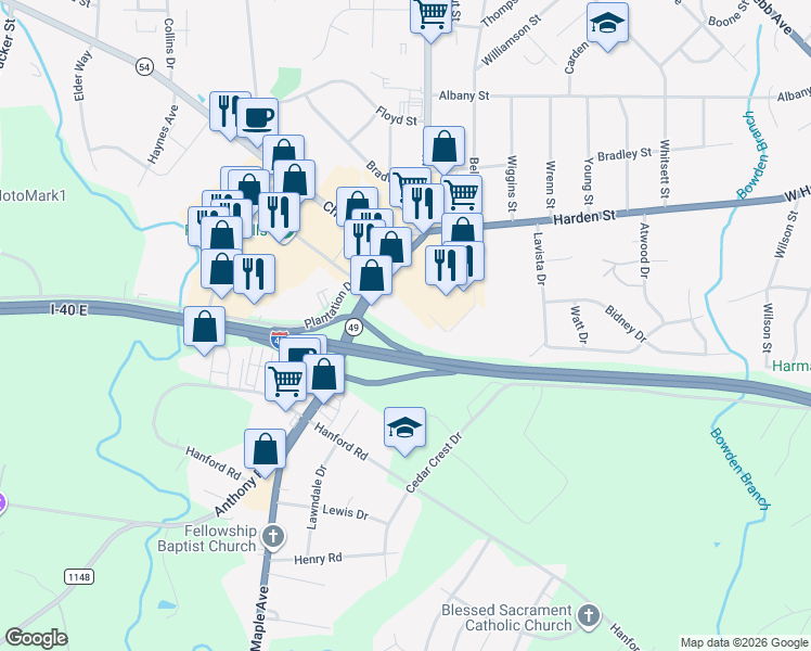map of restaurants, bars, coffee shops, grocery stores, and more near 2444 Maple Avenue in Burlington