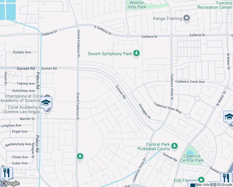 map of restaurants, bars, coffee shops, grocery stores, and more near 814 Cottonwood Hill Place in Henderson