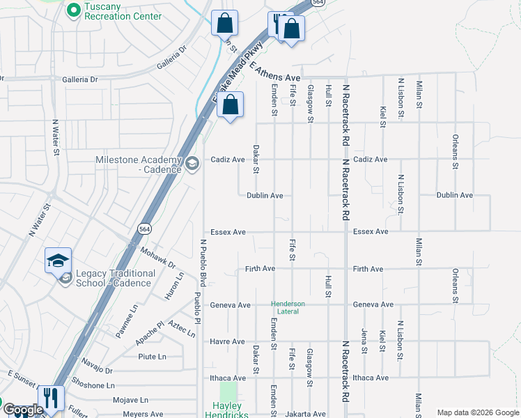 map of restaurants, bars, coffee shops, grocery stores, and more near 616 Emden Street in Henderson