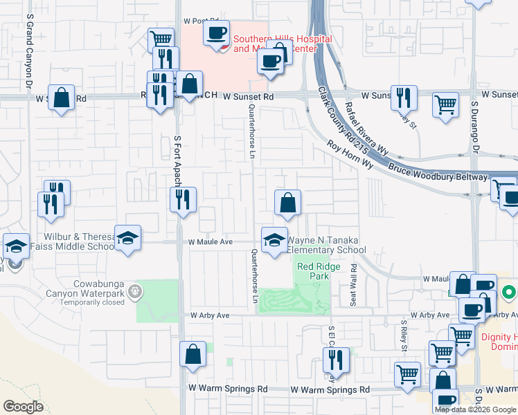 map of restaurants, bars, coffee shops, grocery stores, and more near 9198 Rushing Wind Avenue in Las Vegas