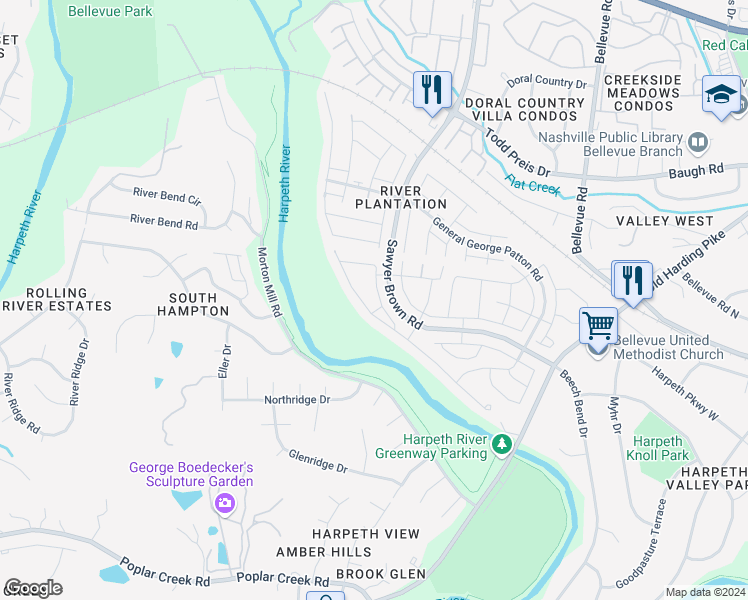 map of restaurants, bars, coffee shops, grocery stores, and more near 8529 Sawyer Brown Road in Nashville
