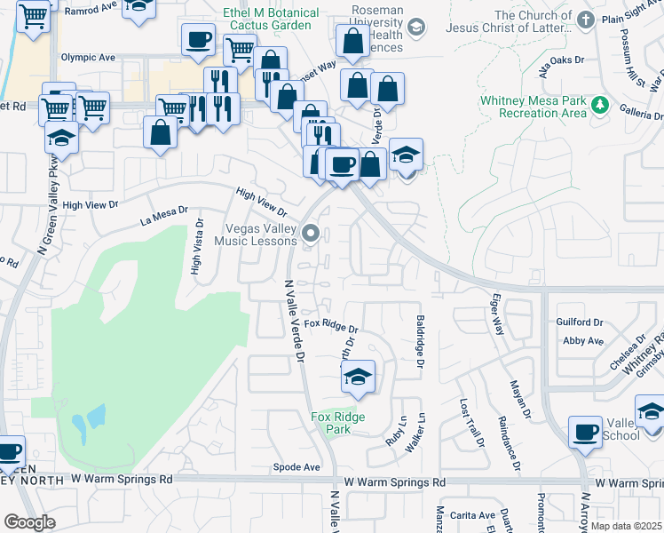 map of restaurants, bars, coffee shops, grocery stores, and more near 614 Cervantes Drive in Henderson