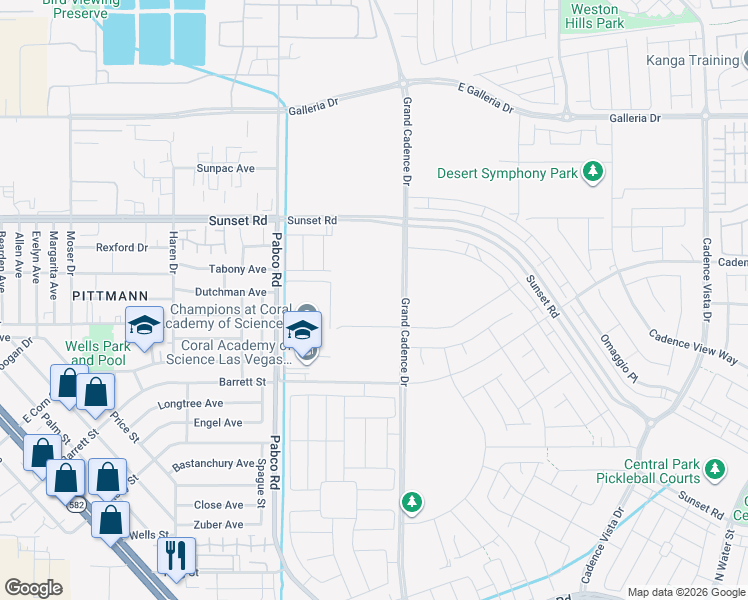 map of restaurants, bars, coffee shops, grocery stores, and more near 116 Cameron Chase Ave in Henderson