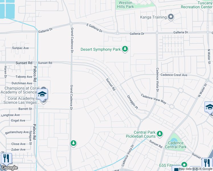 map of restaurants, bars, coffee shops, grocery stores, and more near East Galleria Drive in Henderson