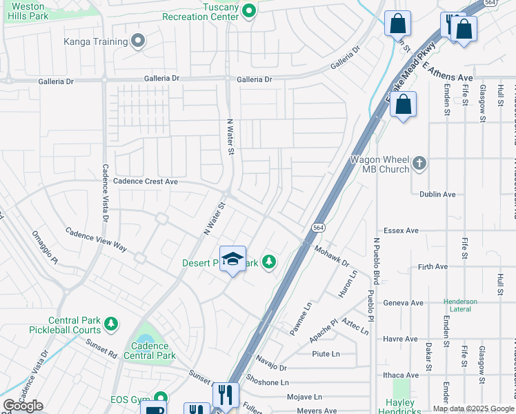 map of restaurants, bars, coffee shops, grocery stores, and more near 417 Stetson Creek Avenue in Henderson