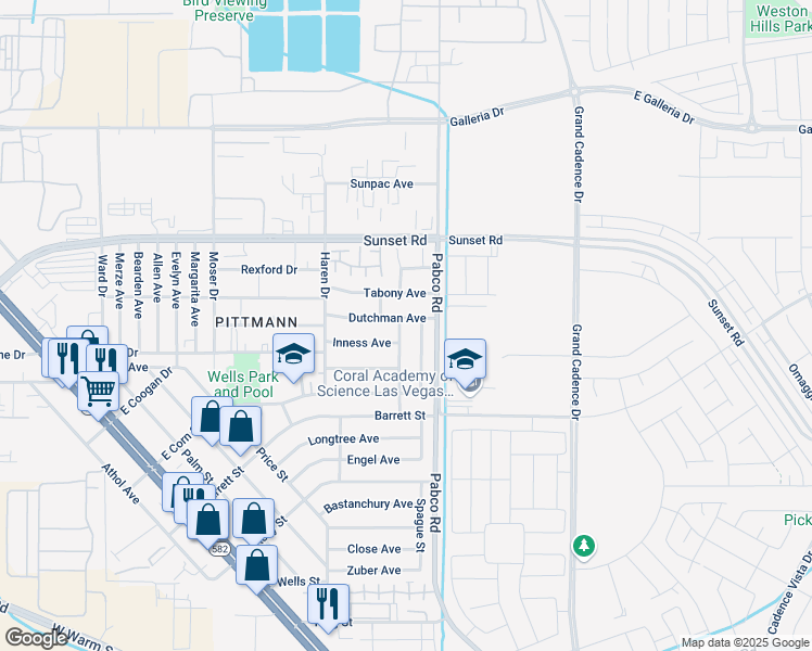 map of restaurants, bars, coffee shops, grocery stores, and more near 1640 Lorna Drive in Henderson