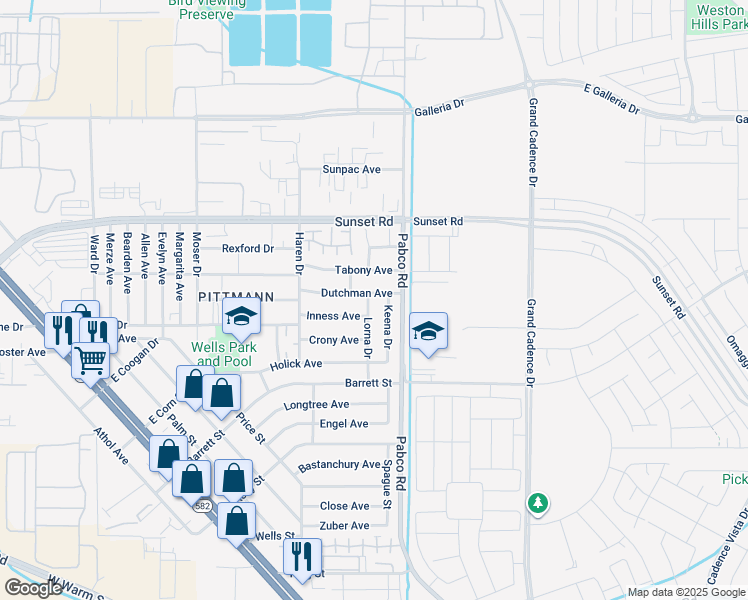 map of restaurants, bars, coffee shops, grocery stores, and more near 1640 Lorna Drive in Henderson