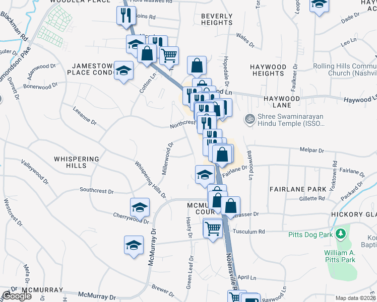 map of restaurants, bars, coffee shops, grocery stores, and more near 4917 Aquatic Road in Nashville