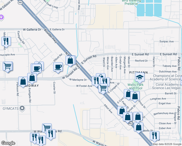 map of restaurants, bars, coffee shops, grocery stores, and more near in Henderson