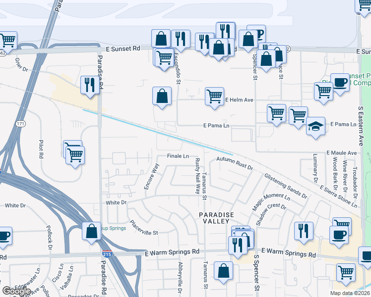 map of restaurants, bars, coffee shops, grocery stores, and more near 1354 Finale Lane in Las Vegas