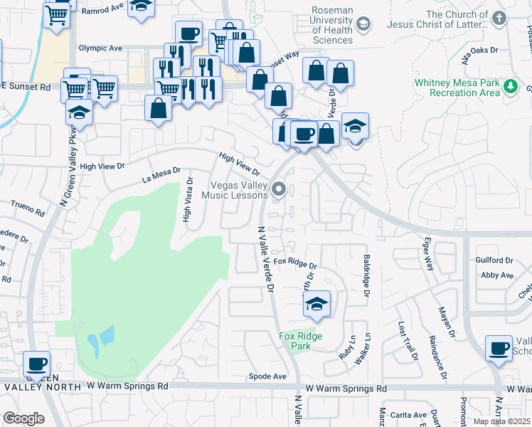 map of restaurants, bars, coffee shops, grocery stores, and more near 615 Cervantes Drive in Henderson