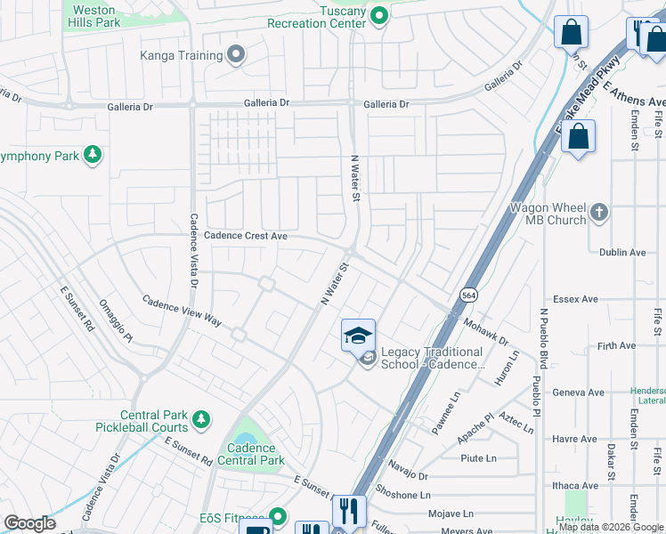 map of restaurants, bars, coffee shops, grocery stores, and more near 1183 North Water Street in Henderson