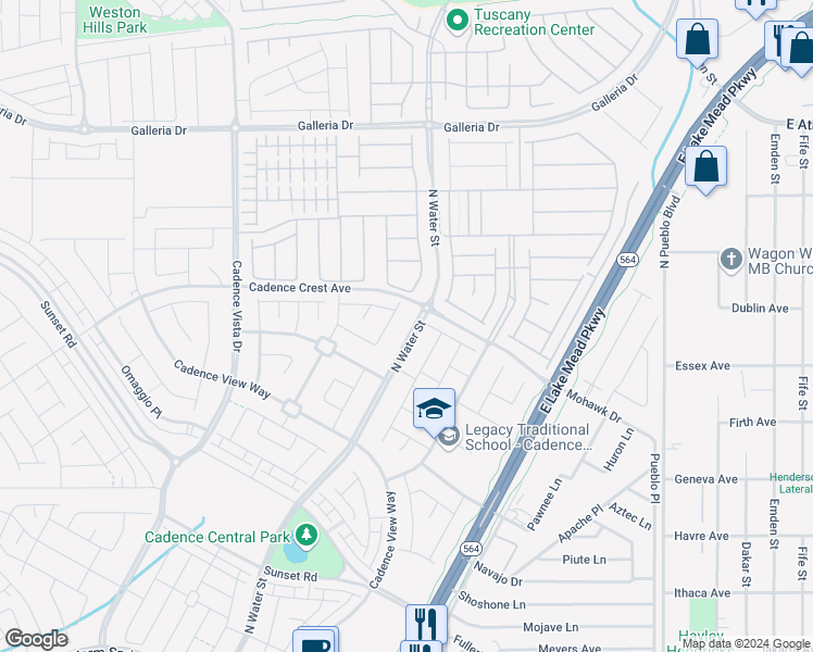 map of restaurants, bars, coffee shops, grocery stores, and more near 1199 North Water Street in Henderson