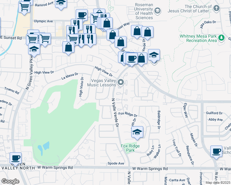 map of restaurants, bars, coffee shops, grocery stores, and more near 615 Cervantes Drive in Henderson