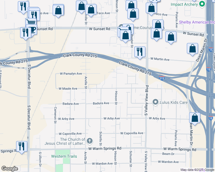 map of restaurants, bars, coffee shops, grocery stores, and more near 6876 Milos Road in Las Vegas