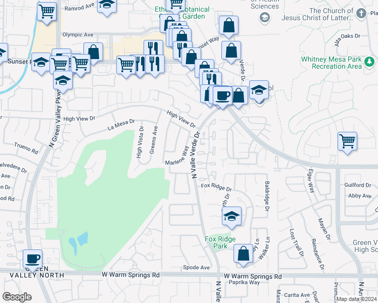 map of restaurants, bars, coffee shops, grocery stores, and more near in Henderson