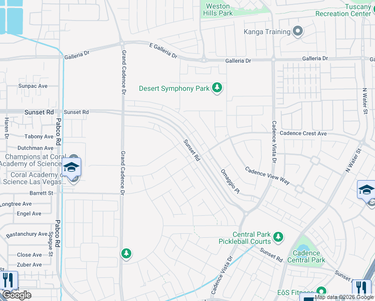 map of restaurants, bars, coffee shops, grocery stores, and more near East Galleria Drive in Henderson