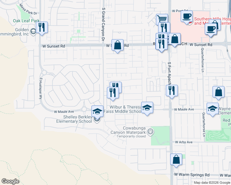 map of restaurants, bars, coffee shops, grocery stores, and more near 9733 Bonanza Creek Avenue in Las Vegas