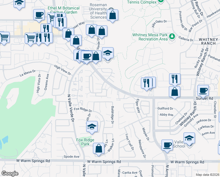 map of restaurants, bars, coffee shops, grocery stores, and more near 746 Nectarine Court in Henderson