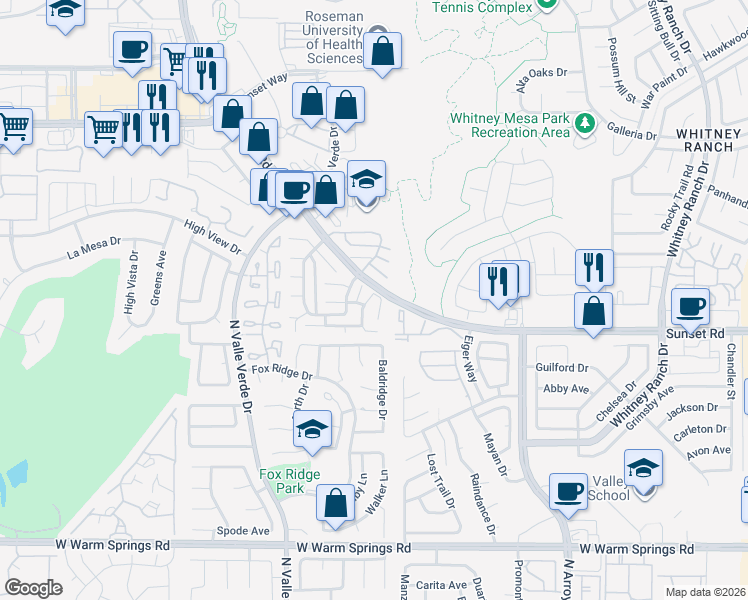 map of restaurants, bars, coffee shops, grocery stores, and more near 738 Nectarine Court in Henderson