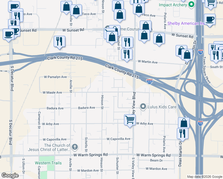 map of restaurants, bars, coffee shops, grocery stores, and more near 4147 West Maule Avenue in Las Vegas
