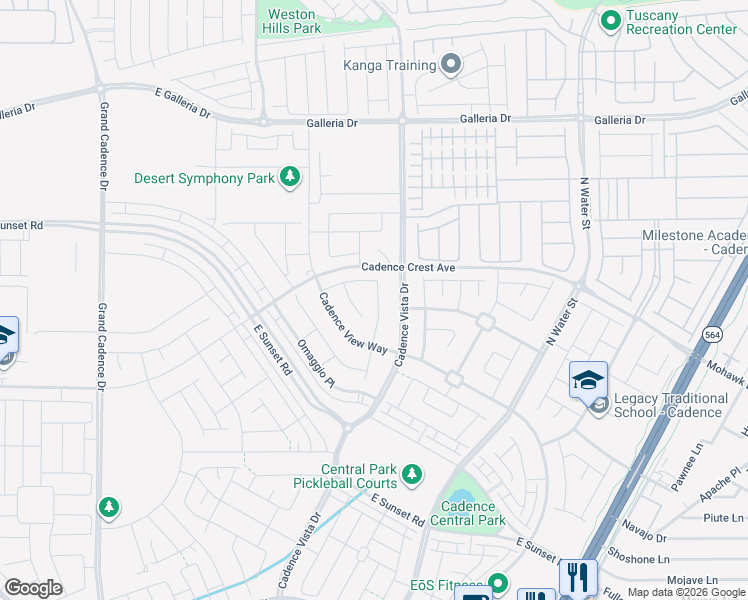 map of restaurants, bars, coffee shops, grocery stores, and more near 633 Cadence Vista Drive in Henderson
