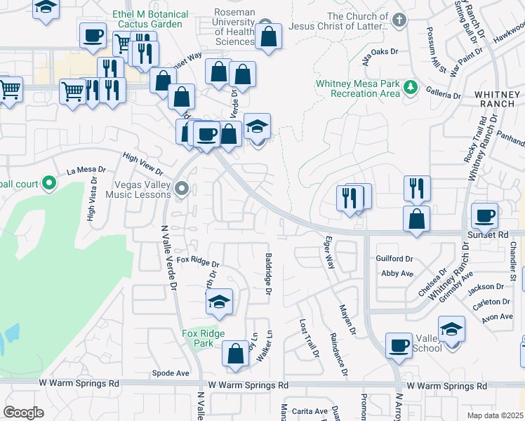 map of restaurants, bars, coffee shops, grocery stores, and more near 738 Nectarine Court in Henderson