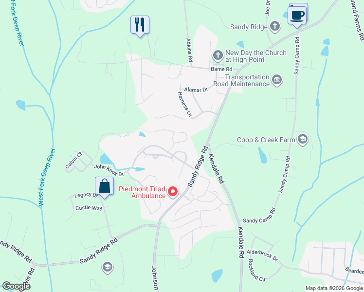 map of restaurants, bars, coffee shops, grocery stores, and more near 4500 Kendale Road in High Point