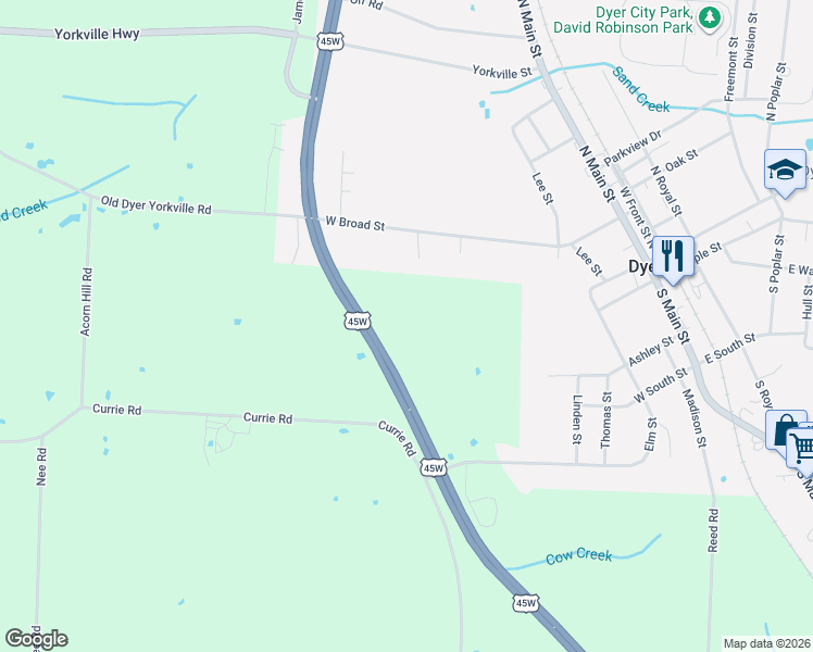 map of restaurants, bars, coffee shops, grocery stores, and more near in Dyer