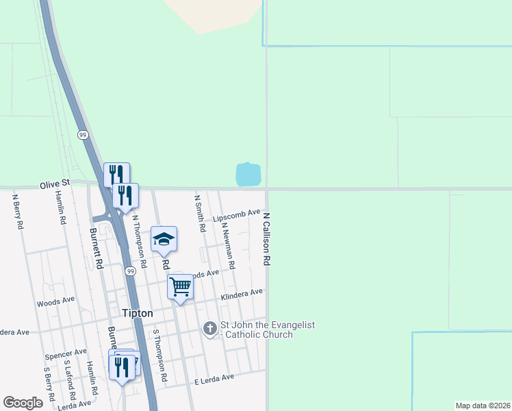map of restaurants, bars, coffee shops, grocery stores, and more near 449 North Callison Road in Tipton