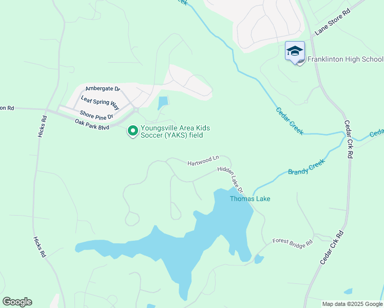 map of restaurants, bars, coffee shops, grocery stores, and more near 50 Hartwood Lane in Youngsville