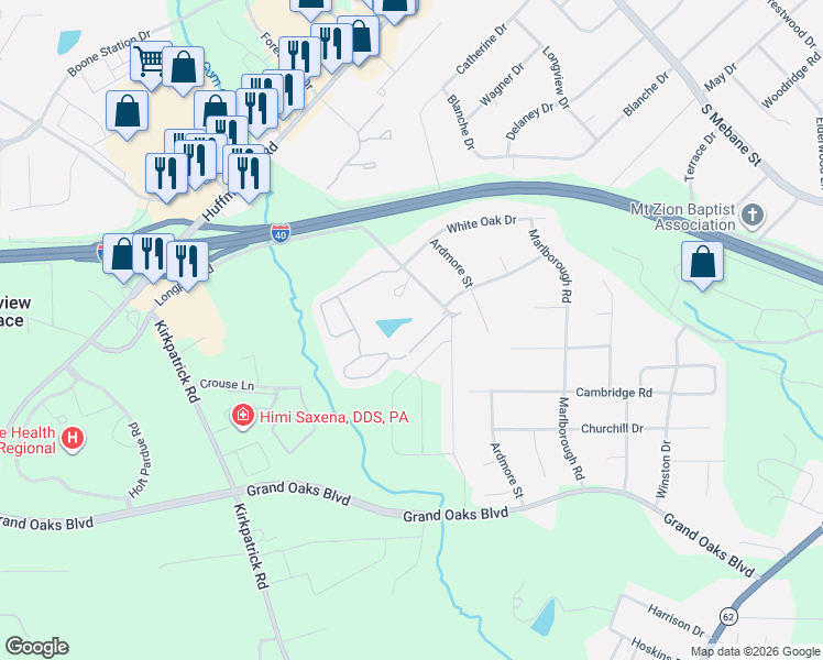map of restaurants, bars, coffee shops, grocery stores, and more near 3181 Diana Circle in Burlington