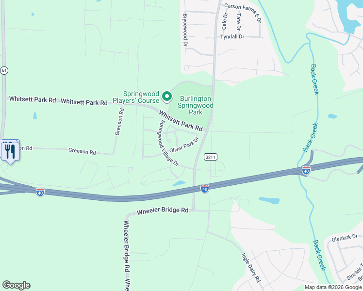 map of restaurants, bars, coffee shops, grocery stores, and more near 7683 Oliver Park Drive in Whitsett