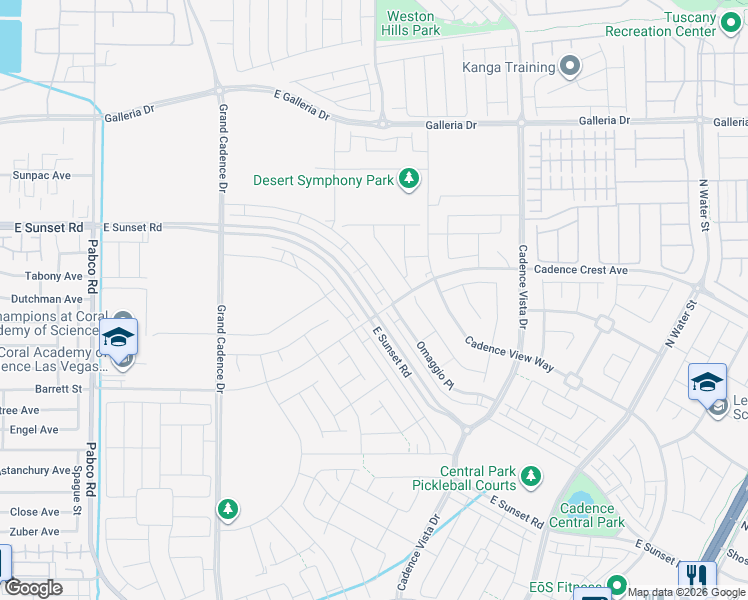 map of restaurants, bars, coffee shops, grocery stores, and more near East Galleria Drive in Henderson