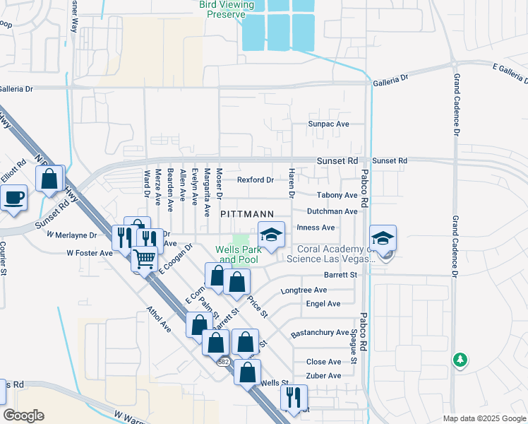 map of restaurants, bars, coffee shops, grocery stores, and more near in Henderson