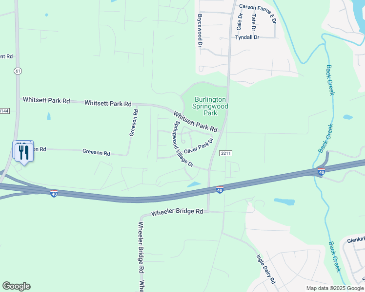 map of restaurants, bars, coffee shops, grocery stores, and more near 7320 Garett Park Drive in Whitsett