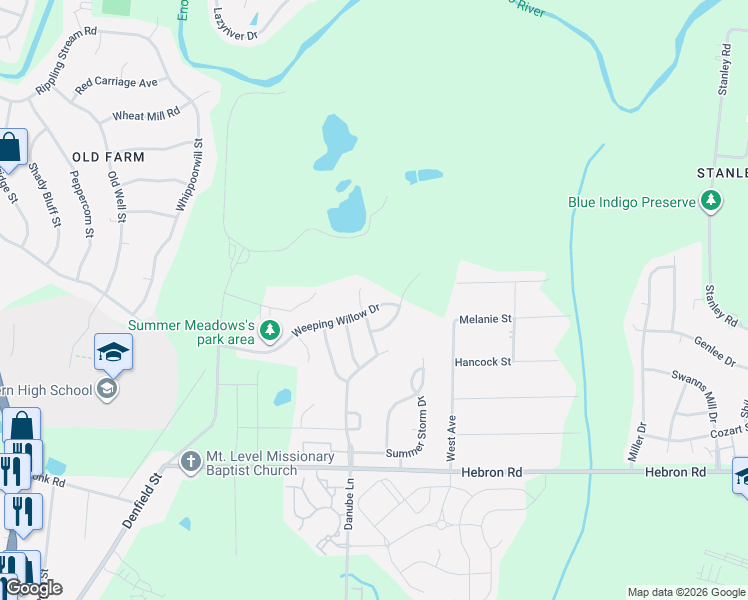 map of restaurants, bars, coffee shops, grocery stores, and more near 702 Weeping Willow Drive in Durham