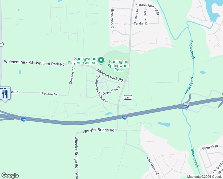 map of restaurants, bars, coffee shops, grocery stores, and more near 7671 Oliver Park Drive in Whitsett