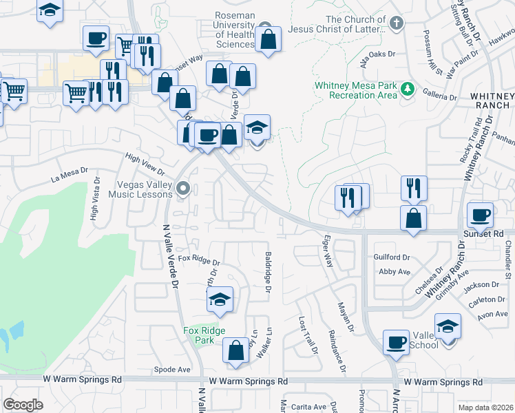 map of restaurants, bars, coffee shops, grocery stores, and more near 738 Nectarine Court in Henderson