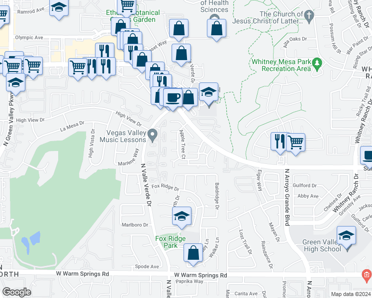 map of restaurants, bars, coffee shops, grocery stores, and more near 1870 Apricot Court in Henderson