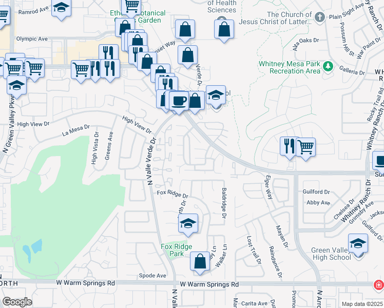 map of restaurants, bars, coffee shops, grocery stores, and more near 744 Apple Tree Court in Henderson