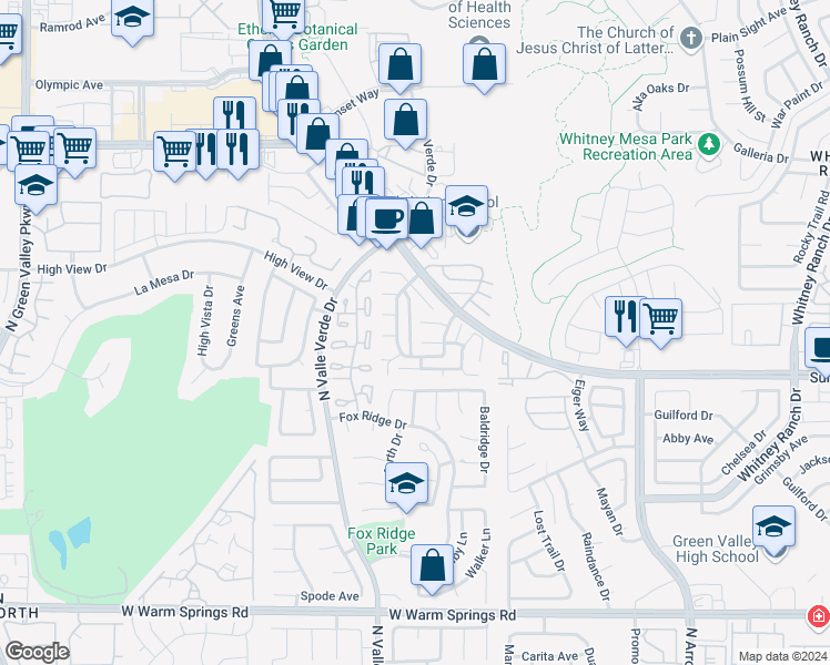 map of restaurants, bars, coffee shops, grocery stores, and more near 744 Apple Tree Court in Henderson