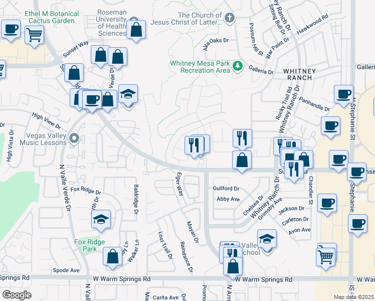 map of restaurants, bars, coffee shops, grocery stores, and more near Butterfly Ridge Avenue in Henderson