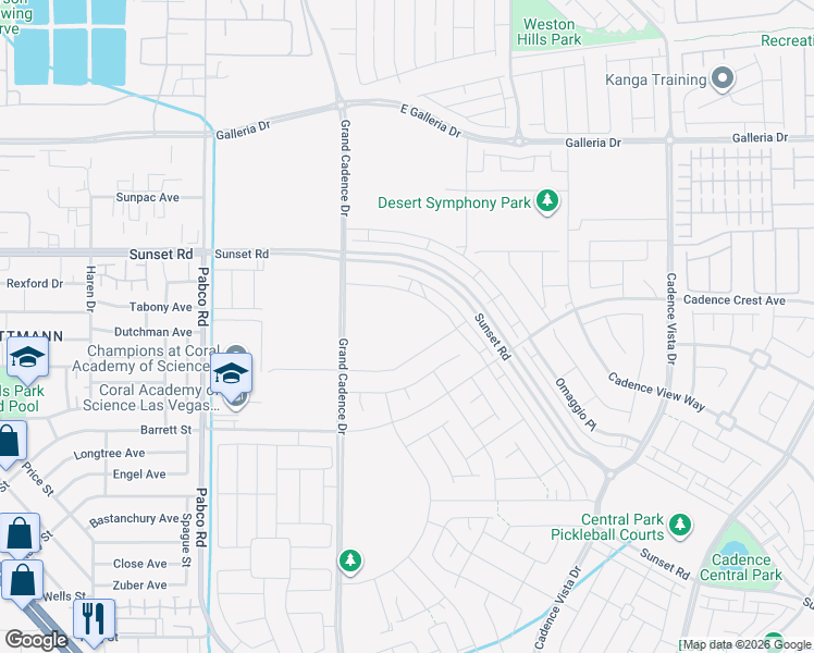 map of restaurants, bars, coffee shops, grocery stores, and more near 26 Fairdale Drive in Henderson