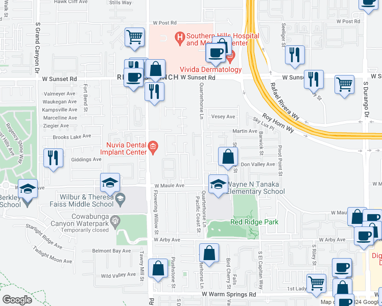 map of restaurants, bars, coffee shops, grocery stores, and more near 6781 Graceda Street in Las Vegas