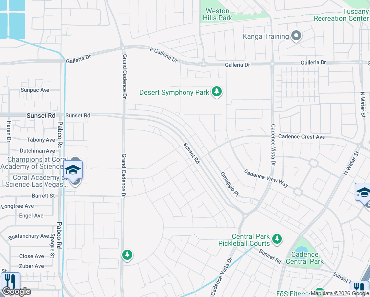 map of restaurants, bars, coffee shops, grocery stores, and more near 624 Celebratory Place in Henderson